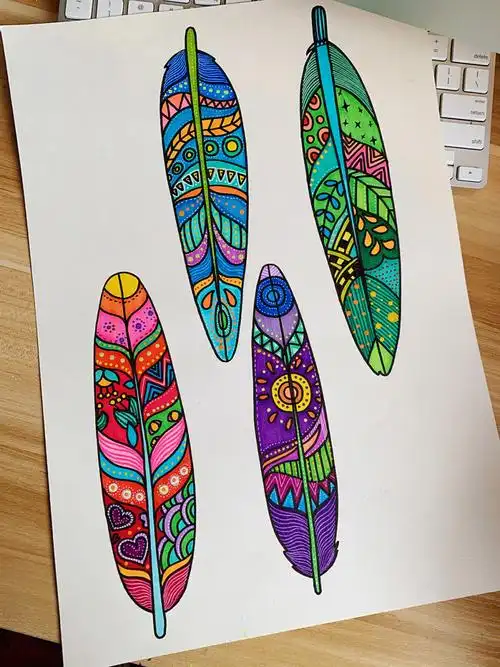 儿童绘画课程教学羽毛