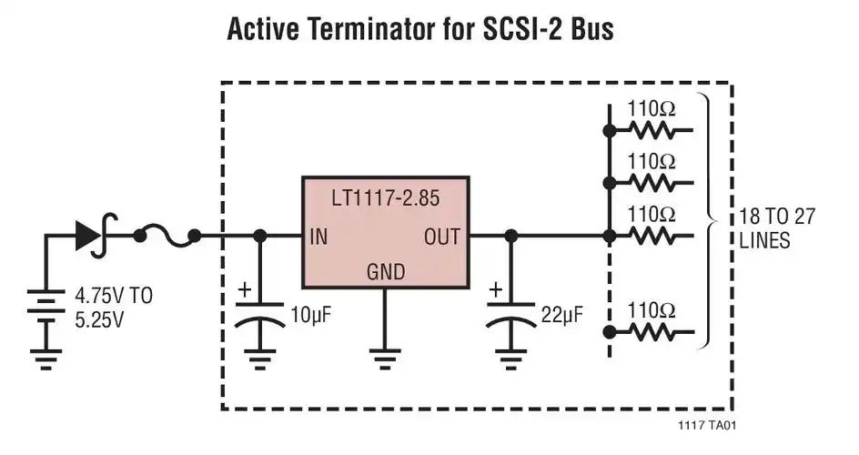 lt1117 具可调和固定 2.85v,3.3v,5v 输出的 800ma 低压差正稳压器