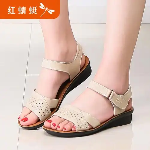 红蜻蜓(reddragonfly)女士真皮凉鞋 券后89元包邮