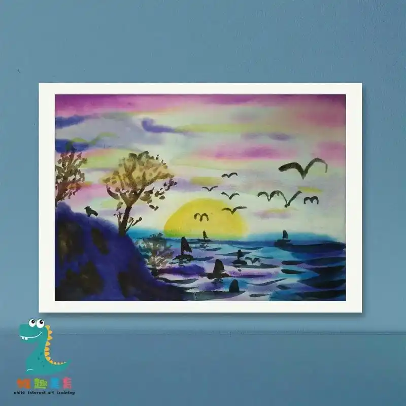 水彩日出.#画画 #简笔画 #儿童画 #水彩 #雏趣美术 - 抖音