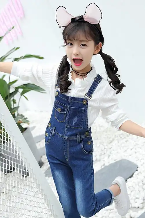 童装女童秋款牛仔裤2018新款时髦套装中大童背带裤儿童长裤女潮装