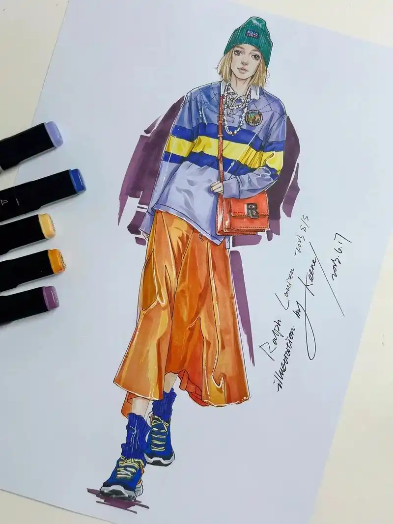 服装设计手绘 #马克笔服装 - 抖音