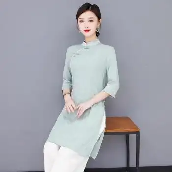 中医养生馆衣服女套装夏天中国风中医馆茶楼女美容师工作服春夏改良