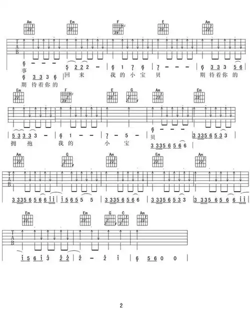 小宝贝吉他谱小宝贝吉他弹唱教学视频