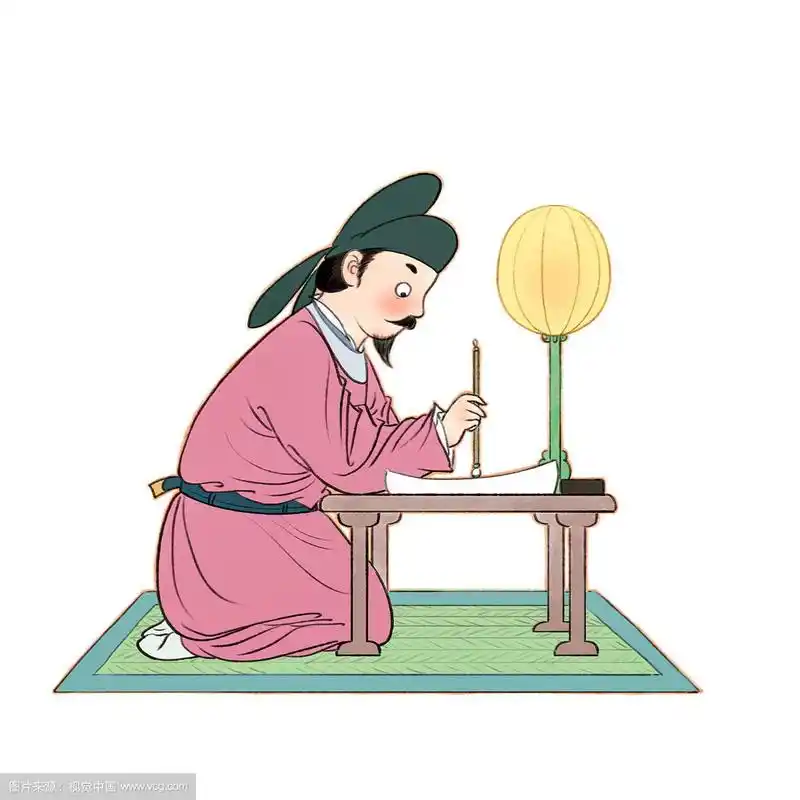 古人跪坐桌前写文章李白儿童插画