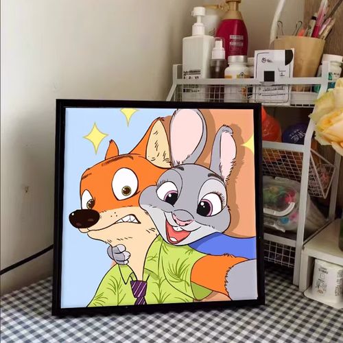 疯狂动物城diy数字油画 手工填色涂鸦丙烯油彩画 朱迪尼克情侣画