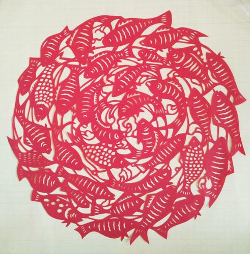 鱼 鲤鱼红色剪纸纯手工剪画窗花玻璃贴中国传统文化儿童幼儿学校