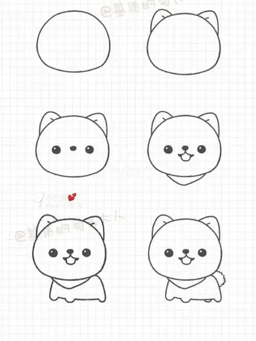 超萌狗头像图片卡通简笔画儿童简笔画可爱的小狗画法步骤图片二在画可