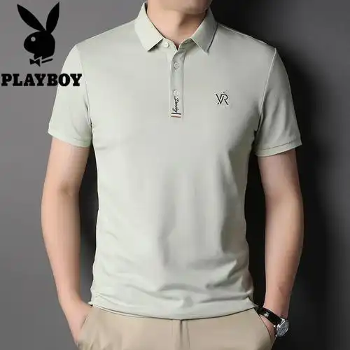花花公子刺绣冰丝棉纯色短袖t恤男士t恤韩版时尚休闲男装衣服2022年