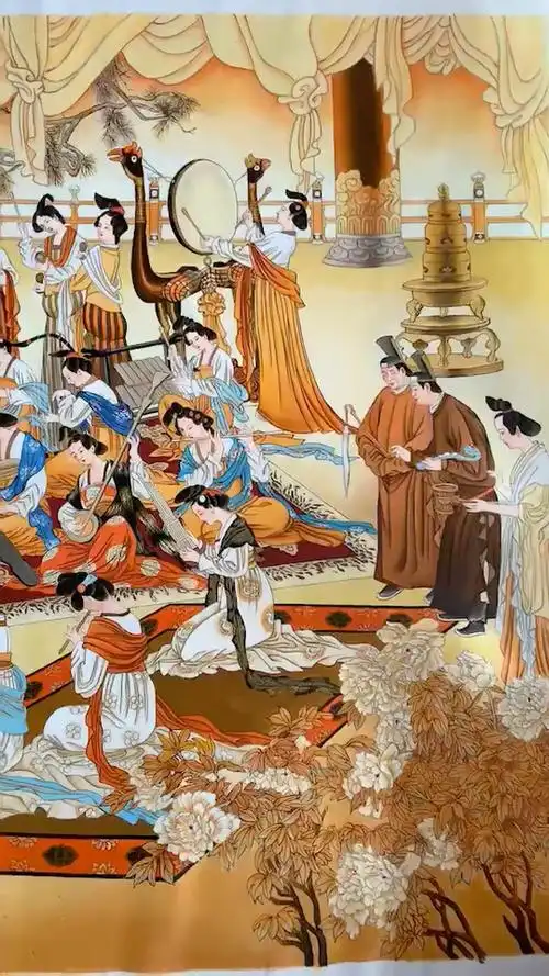 中西结合精品油画120x450cm 《大唐盛世》繁荣之景象