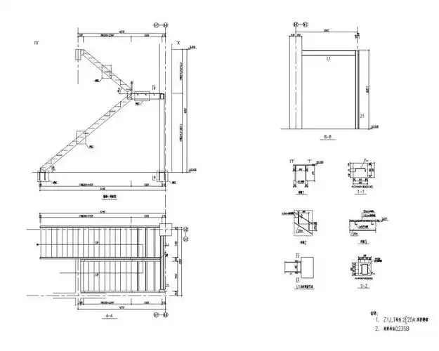 钢楼梯结构图纸资料下载-多种钢结构楼梯施工图 (cad)