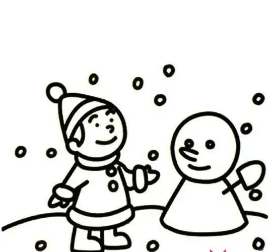 冬天的风景简笔画,堆雪人简笔画