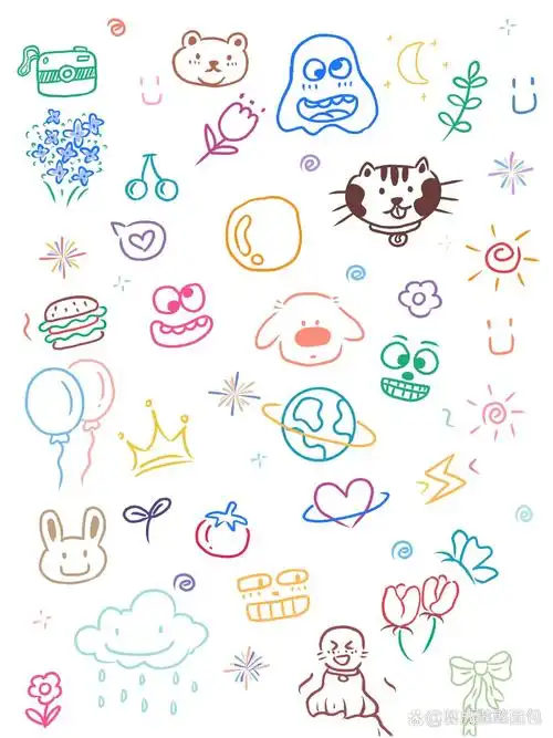 可可爱爱小涂鸦 彩色涂鸦简笔画手帐素材练习
