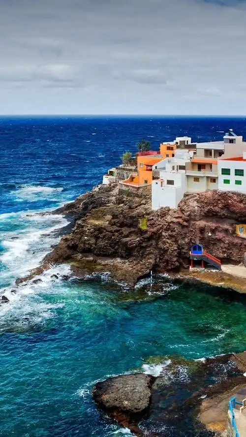 西班牙加那利群岛,海洋,岩石,悬崖,海岸,房屋,建筑物 640x1136 iphone