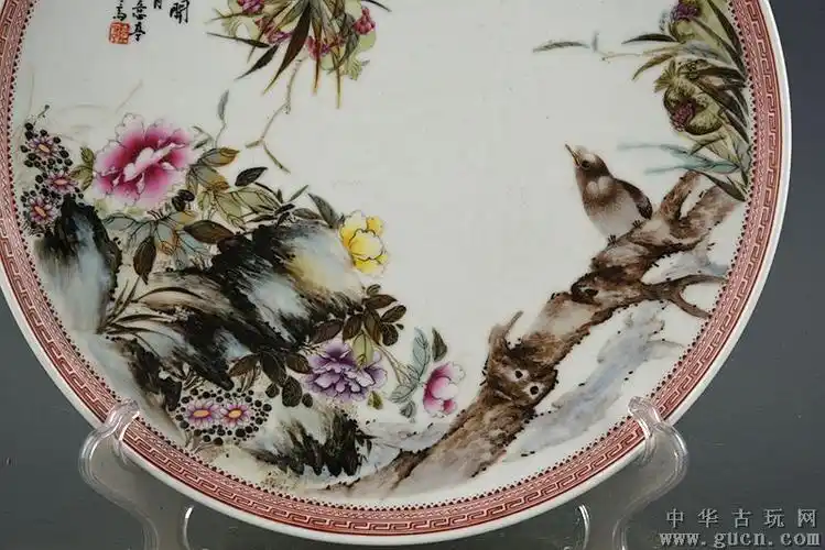 民国时期珠山八友程意亭作粉彩花鸟纹挂盘一套古玩古董古瓷器