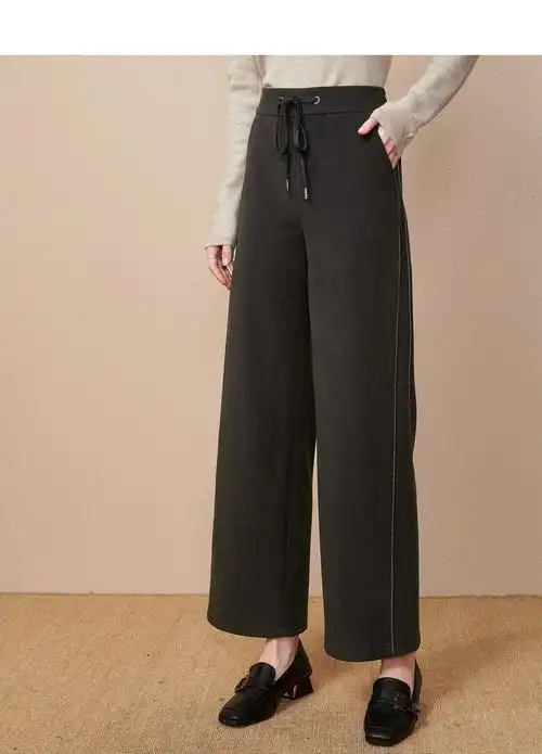 欧昵雪(ounixue)女士休闲裤 欧昵雪冬装松紧高腰显瘦毛呢阔腿裤女直筒