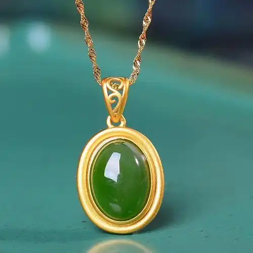 舞玉乘风古法银镶嵌和田玉碧玉蛋面吊坠玉石挂件默认颜色