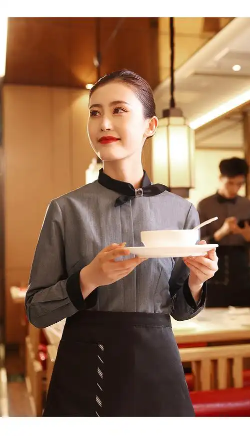 淘菲象餐厅服务员工作服长袖秋冬女咖啡厅酒店奶茶店饭店餐饮服装小