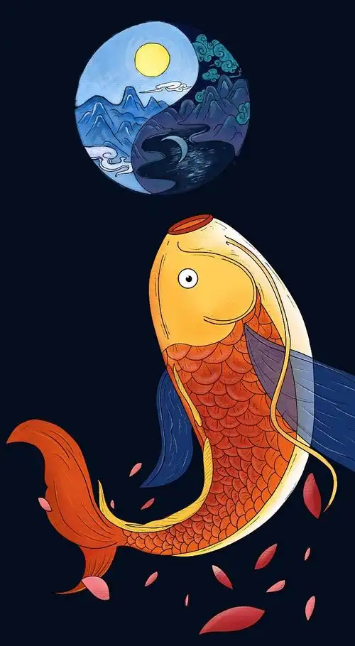 山海经中的神兽大鱼手绘插画