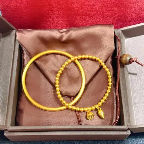 经典足金古法金手镯两世欢莲蓬手链大量有货