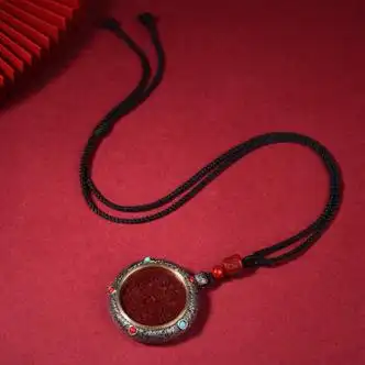 予藤千天然朱砂山鬼花钱转轮吊坠紫金砂九宫八卦转轮项链平安民族风