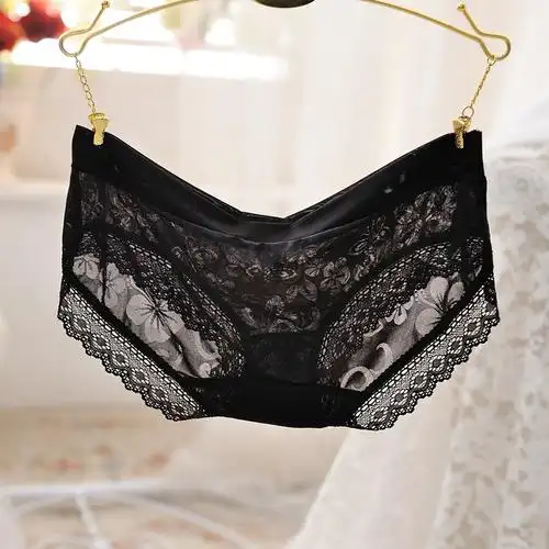 超薄性感内裤 女士透明冰丝舒适透气蕾丝网纱露毛诱惑低腰三角裤