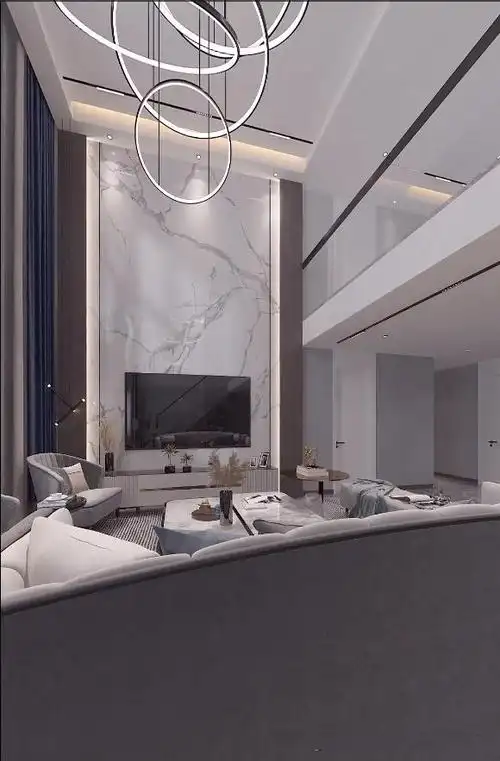 近些年来,在自建房室内装修中,复式挑空客厅高端气派的装修效果深受