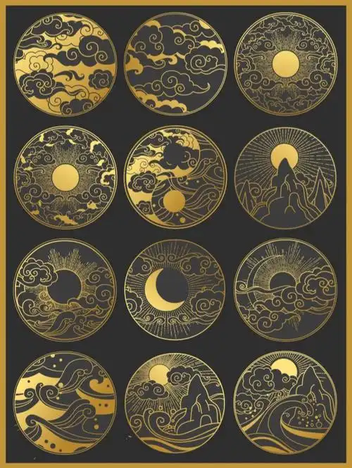 古典国风烫金祥云纹样–ai矢量分层素材