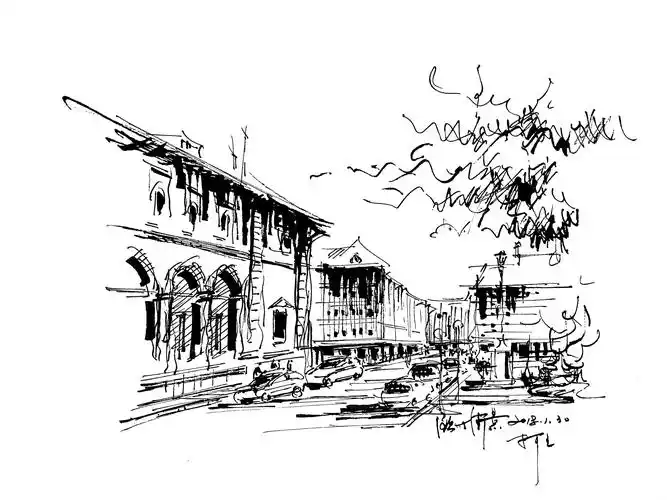 速写阿王建筑风景钢笔画