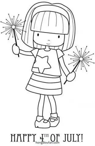 放烟花的小女生涂色简笔画大全