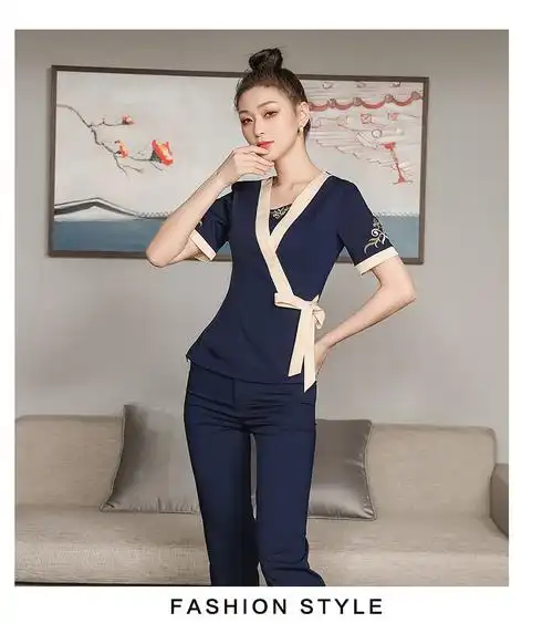 足疗女技师衣服按摩师美容师工作服女2022职业装气质显瘦裤子套装ty