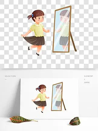 元旦照镜子的小女孩