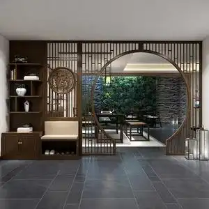 新中式隔断月洞门客厅月亮门现代简约中式实木花格镂空屏风隔断墙