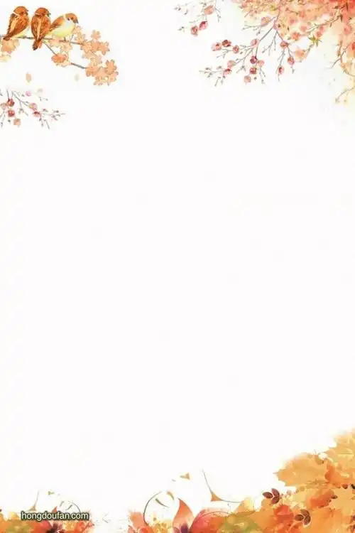 金色落叶和好多小麻雀的空白纸张背景图片-红豆饭小学生简笔画大全