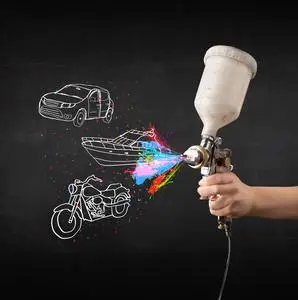 人与车,船和摩托车喷喷漆绘制照片