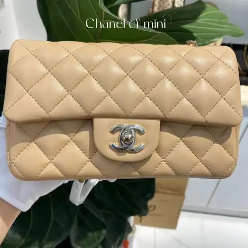 chanel香奈儿cfmini口盖包裸色
