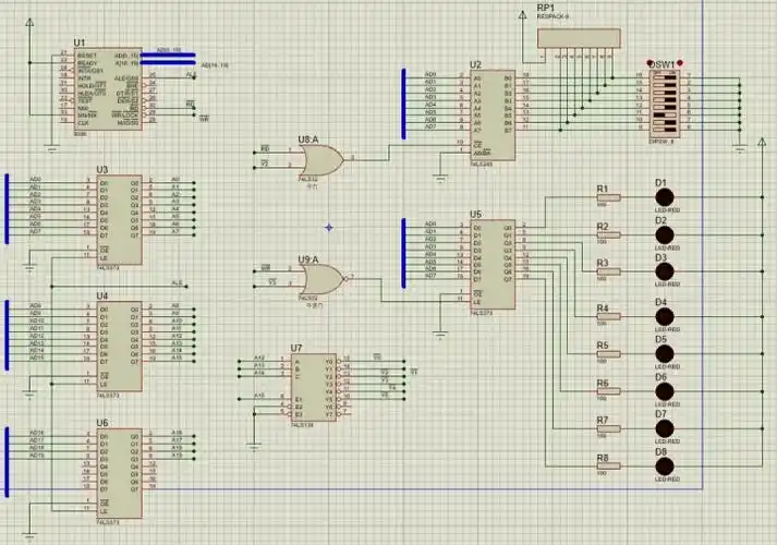 74ls245(双向缓冲器),74ls373(双向锁存器),74ls02(或非门),74ls32