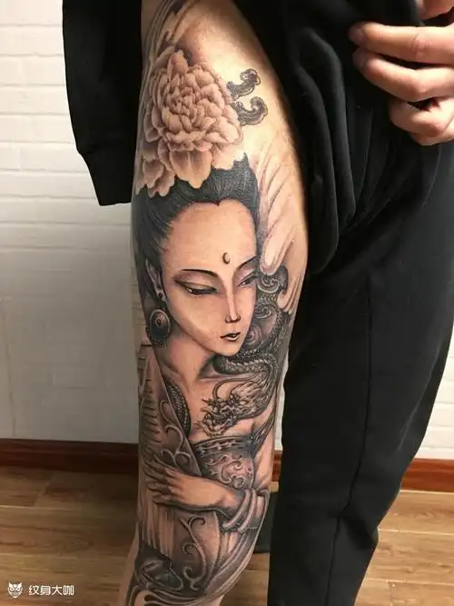 花腿纹身古风美女_纹身图案手稿图片_艾加纹身的纹身作品集