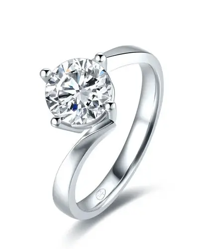 周六福30分白18k金扭臂经典四爪钻戒