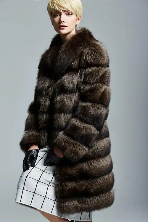 意大利进口原版 限量 欧洲浣熊整皮横纹经典款皮草长大衣ln120