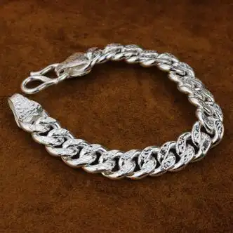 uww白银手链银男士韩版银手链银饰马鞭链子霸气约70克