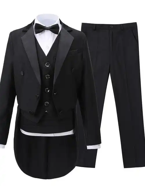 儿童礼服白色燕尾服男童小西装套装小提琴钢琴演出服主持西服绅士