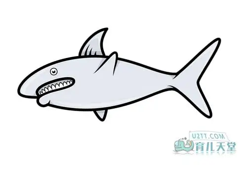 深海里露着凶恶牙齿的鲨鱼简笔画
