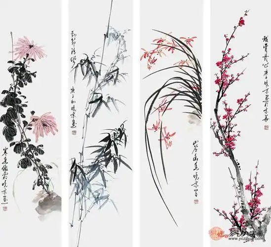 收藏请点击:收藏之作 郑晓京最新作品《梅兰竹菊四条屏》