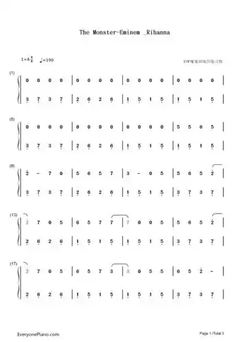 the monster-eminem & rihanna双手简谱预览1