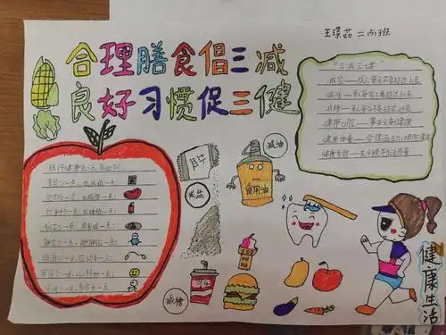 良好习惯促三健 绘画类 景贝小学 二(5)班47 杨紫琦 健康膳食 绘画类