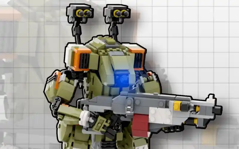 柒彩新品 创意积木作品moc bt7274泰坦陨落 军绿色主角机 原作者凹凸