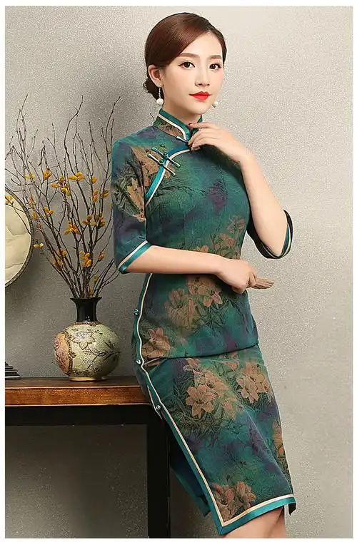 青兰定制唐装真丝香云纱旗袍裙货号gt8608