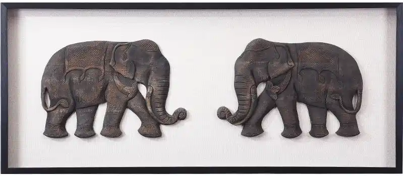 泰域东南亚浮雕装饰画客厅卧室大象实物画 新中式设计师餐厅挂画