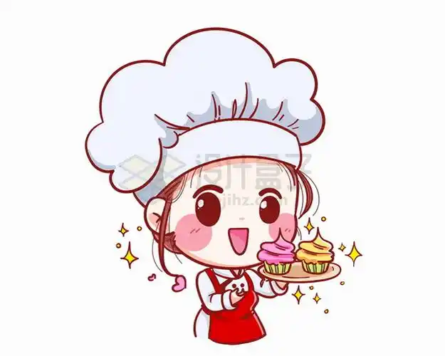 卡通美女小厨师做出了美味蛋糕西餐png图片素材